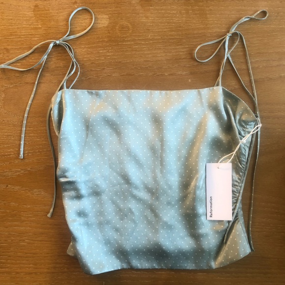 NWT REFORMATION Lucrezia Silk Top, Polka Dot - Picture 3 of 5